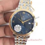  Swiss AAA Omega De Ville Watches with Blue Roman Dial Two Tone Stainless Steel Band